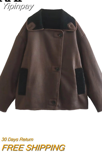 Yipinpay Brown Fleece Jacket Women Long Sleeve Winter Woman Coat 2023 Very Warm Heavy Jackets Streetwear Women's Autumn Jacket